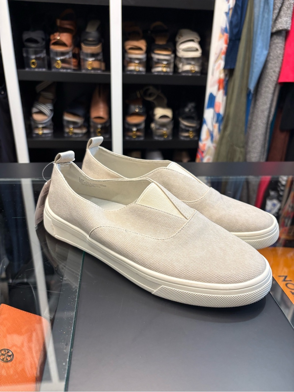 Kensie Slip-On Flats in Light Beige Canvas